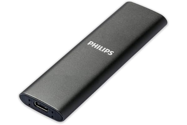 Philips Portable External SSD 2 to - Ultra Fin SATA Ultra Speed USB-C - USB, Vitesse de Lecture jusqu'à 550 Mo/s, Vitesse d'écriture jusqu'à 550 Mo/s, Aluminium