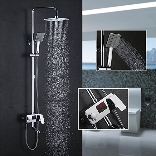 Homelody Duschsystem Drei-Funktionen-Duscharmatur mit LCD Wassertemperatur-Displayanzeige,Duschset mit Regendusche Handbrause Rainshower und Armatur für Duschen - 8