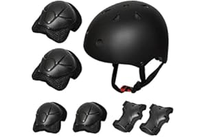 Carolilly Casco di Sicurezza per Bambini Ginocchiere Gomitiere e Protezione Polso 7 Set per Bicicletta, Pattinaggio a Rotelle, Skateboard
