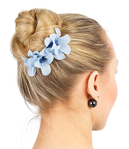 SIX "Festival" 2er Set Doppelpack silberne Haarspangen mit blauen Blumen Blüten (329-863)