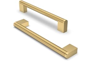 FURNIWARE 10 Pièces Poignée de Meuble, Distance de Trou de 160mm Poignées de Meubles en Acier Inoxydable Poignées de Placard Poignée d'Armoire de Cuisine-Laiton brossé