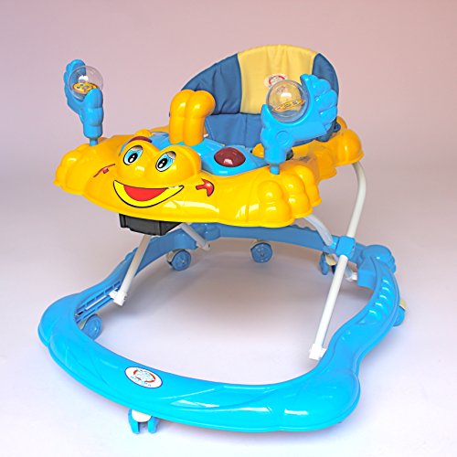 baby walker sea explorer activity board music & lights 3 height adjustable with interactive sounds choice of 6 colours (Blue/Yellow)