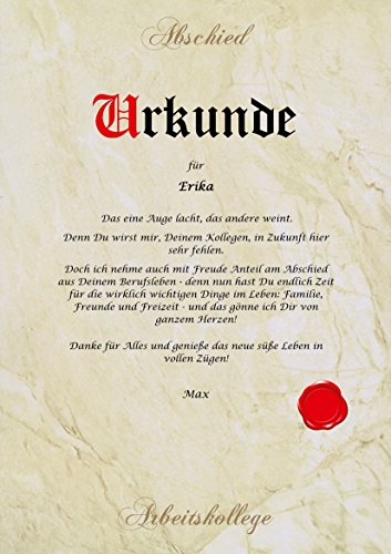 Urkunde persönliche Geschenk Karte Abschied Arbeitskollege Berufsleben Verabschiedung Pergament div. A4 Papier Motive - 4