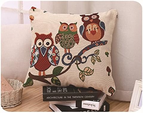 YBC Pillow Case Cover Protector Cotton Waist Cushion Cover for Car Bed Sofa,Square Cartoon Printed Decorative The Union Jack Throw Pillow Case-3 OWLS