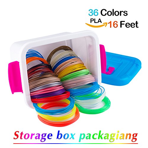 Lápiz 3d Filamento 1.75mm PLA Kit de Caja de Almacenamiento ,Nanhong 3D Pluma Recargas de Filamento 6 Colores Brillan en la Oscuridad ,Filamentos Lapiz 3d 36 Colores/Longitud 16 Feet 3D Pluma Filamento