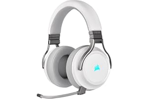 CORSAIR VIRTUOSO RGB WIRELESS High–Fidelity Gaming Headset – 7.1 Surround Sound – Detchable Omni-Directional Microphone – iCUE Compatible – PC, Mac, PS5, PS4, Nintendo Switch, Mobile – White