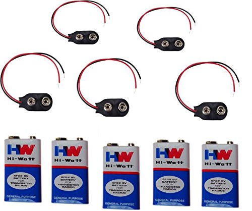 Hi-Watt 9v Battery with 9V Battery Clip Connector (Set of 10 Pcs Combo)