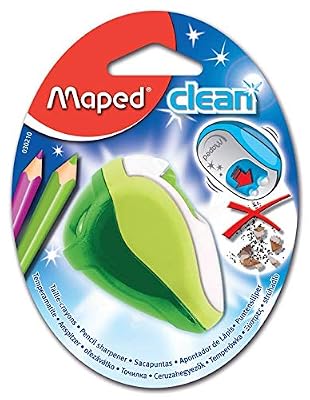 Maped Clean Taille-crayons avec réserve, système propre qui ne salit pas la trousse - Taille-crayons 2 trous, coloris Vert