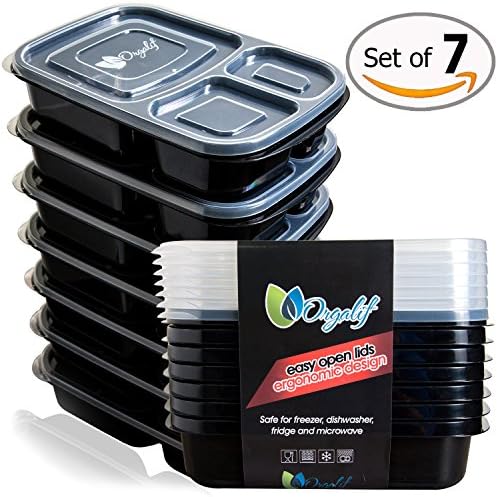 ORGALIF 7-Piece Food Portion Control Reusable BPA-Free 3 Compartment Bento Lunch Box Containers Set by ORGALIF