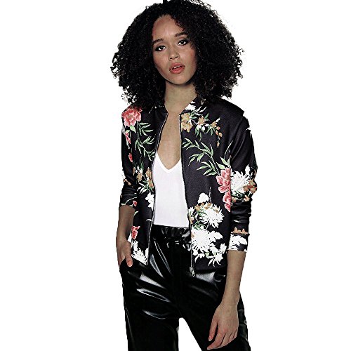 FEITONG Moda Mujer Casual Cremallera Vendimia Chaqueta de sport Chaqueta Capa Desgastar (M, Negro)