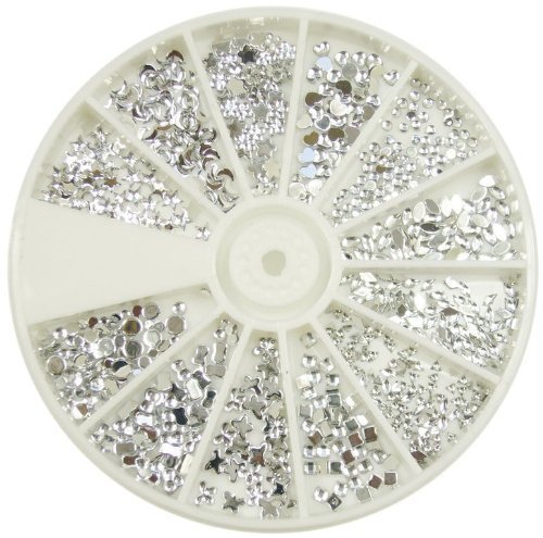 Premium Quality Wheel of 1200 Nail Art Decorations With Silver Gems / Rhinestones / Crystals In Different Shapes By VAGA