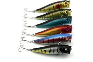 LENPABY 6 PCS Surface Topwater Popper Floatin Leurres Dur Trolling Baits Crochet S'attaquer pour l'eau Douce et l'eau de mer 9 cm /3.54"/14g