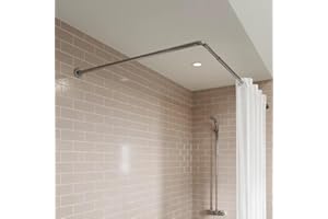 Home Flair Chrome Shower Curtain Rail | Non Rust L Shaped Shower Curtain Rail | Adjustable Shower Curtain Pole | Shower Rail Kit