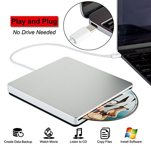 usb-c Super Drive externe Slot-in DVD/CD RW Brenner für die neuesten MacBook/MacBook Pro/Asus u306ua/Asus/Dell Latitude mit usb-c Port silber silber 13.8×13.8×1.6cm - 2