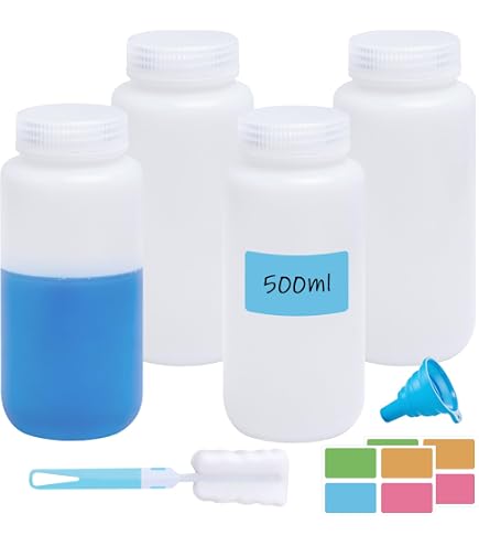 DKBT 2x Weithalsflasche 500ml – HDPE, Mit Skala, Auslaufsicher, Durchscheinend – Für Labor, Chemie & Aufbewahrung