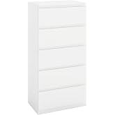 Amveya White Chest of Drawers 60 x 40 x 120 cm with 5 Drawers for Bedroom Living Room Bedroom Office