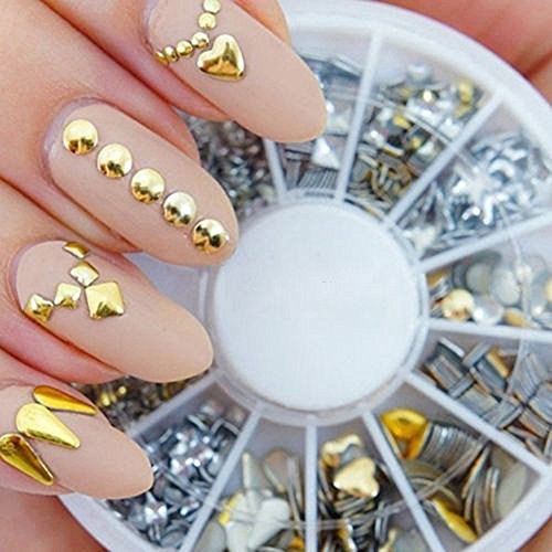 120Pcs Nail Gold /Silver Metal Art Decor Rhinestones Tips Studs Metallic Tool