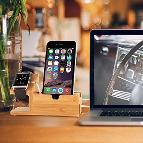 Efanr bambÃ¹ legno 3Â porte USB stazione di ricarica multifunzione caricabatteria da tavolo dock supporto supporto per iPhone 7/6s/6/5s smartphone Apple Watch 38Â mm/42Â mm