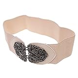 Material: Cuero de la PU Cinturones Elástico Cintura De Hebilla Para Mujer Señoras Del Cuero PU Correa Ancha - Beige