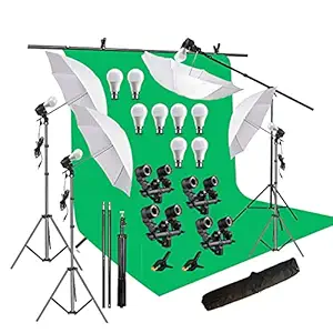 HIFFIN Green Screen Backdrop 6x10 ft with 9 ft Stand - 6x9 ft Photography Backdrop with 2 Pcs Spring Clamps, 1PCs Carry Bag (T Shape Kit C2 C1 G & Double Holder Kit M4)