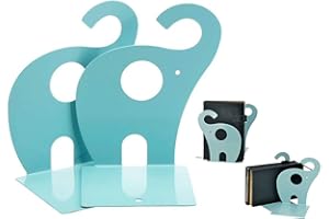 Itian 1 par de sujetalibros con diseño de Elefante Lindo, sujetalibros de Metal (Azul Lago)