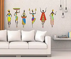 Studio Curate Vinyl African Tribal Women Wall Sticker (0.03 x 23.62 x 35.43 Inches, Multicolour)