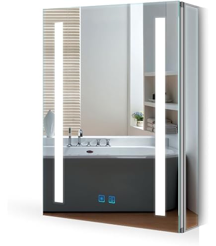 EMKE LED Bathroom Mirror Cabinet With Light - Anti-Fog, Shaver Socket, Dimmable, 40x60cm Wall Mounted