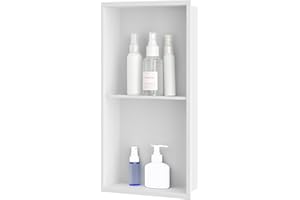 sunrik Nicho de Ducha,Estante de Ducha Empotrado de Acero Inoxidable,Nicho de Pared de Ducha Empotrable en Azulejos，Estantes de Baño Nicho de Doble Capa 60x30x10cm,Blanco Mate