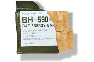 BLACK HEED LLC Durée de conservation de 20 ans！Barre énergétique d'avoine BH-590, Ration alimentaire d'urgence, barre de blé compressée, stockage des aliments de survie en plein air, végétalien (250 g/sac)