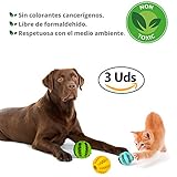 EXCELENTE CALIDAD: las pelotas están fabricadas de caucho, libre de toxicidad. Son muy resistentes, alargando la vida de lo que puede convertirse en el juguete favorito de tu mascota. No flotan en el agua, pero botan en el suelo, lo que hace que jugar con tu perro e interactuar con él sea mucho más divertido, resultando un entretenimiento perfecto.
