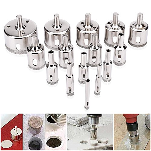Tily 15-teiliges Diamant-Werkzeug-Bohrerset/Lochsäge-Set für Glas, Keramik, Marmor, von 6–50 mm Durchmesser