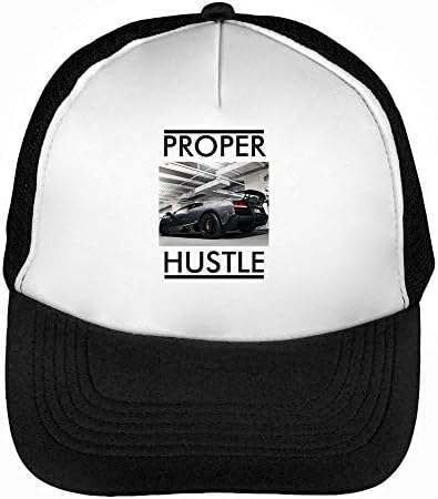 CapWorld Lamborghini Proper Hustle Men's Baseball Trucker Cap Hat Snapback Black White