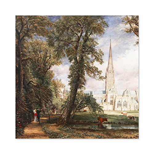 John Constable Salisbury Cathedral from The Bishops Garden Premium Wall Art Canvas Print 24X24 Inch Catedral Desde Jardín Pared
