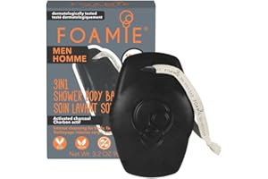 Foamie Men 3en1 Gel de Ducha & Champú Sólido con Carbón Activado – Para cuerpo, rostro & cabello – Limpieza profunda, control de impurezas & frescor duradero – Vegano, sin plástico & pH neutro, 90 g
