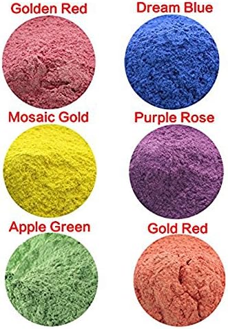 60g Cosmetic Grade Natural Mica Powder Pigment Soap Candle Colorant Dye Golden Red, Dream Blue, Mosaic Gold, Purple Rose, Apple Green, Gold Red(10 grams Each, 60 Grams Total)