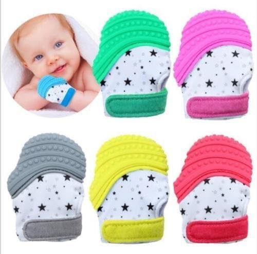Baby Silicone Mitt Teething Mitten Teething Glove Candy Wrapper Sound Teether (Blue)