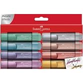 Faber-Castell 46 Metalik Renk Fosforlu Kalem Seti, 8'li Karton Kutu, Su Bazlı M&uuml;rekkep, Dayanıklı Kesik U&ccedil;