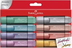 Faber-Castell 154689 - Set di evidenziatori TL 46, confezione da 8, colori metallici, con punta a cuneo a lunga durata, larghezza linea 1 - 5 mm