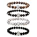 Produktbild Jilin Unisex Herren Armbänder Set – Lava Rock Schwarz Matt Achat Dragon Vein Achat Stein der Tiger Eye Perlen Armband, Gold & versilbert Lion Head Silver Lion