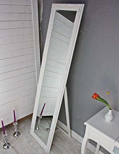 elbmöbel Standspiegel 180 x 45cm groß in weiß antik mit Patina | Spiegel mit Fuß barock aus Holz | im Landhausstil als Badspiegel | Schminkspiegel bzw. Frisierspiegel für das Landhaus | Ankleidespiegel in weiss - 3