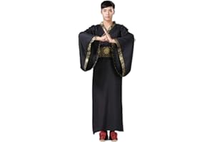 Black Sugar Kimono Japonais Chinois Traditionnel Homme Samouraï Déguisement Noir Dorée Cosplay Tunique Longue S(36) M(38) L(40) XL(42) XXL(44) 3XL(46)