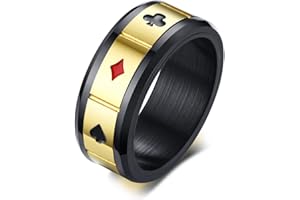 Joielavie Bague Anneau pour Homme en Acier Poker Cartes à Jouer Pique Cœur Plaqué Or Noir Rotatif Alliance Bijoux
