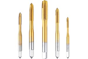 Treki 5 Stück Profi Gewindeschneider Bit Set M3 M4 M5 M6 M8 HSS Titan Gewindebohrer Bit Satz, Metric Gewinde Einschnittgewindebohrer Fertigschneider Maschinengewindebohrer Bit für Gewinde zu Schneiden