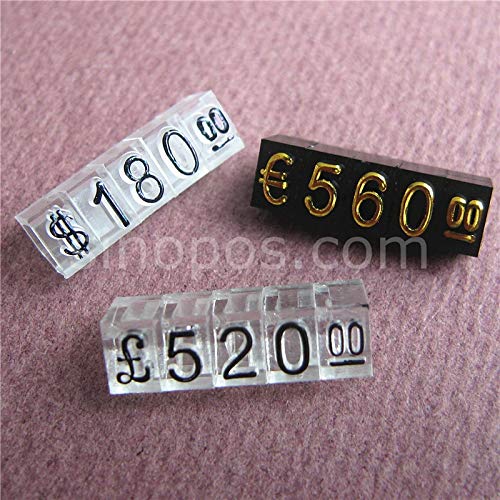 CUSHY Medium Adjustable Price Tags Euro Pound Lira, Assembly Blocks Number Digit Cube Phone Watch jewelries Counter Display Stand Sign: Dollar, Black on Clear