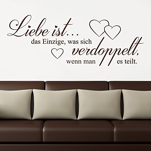 KLEBEHELD® Wandtattoo Liebe ist das Einzige, was sich verdoppelt, wenn man es teilt | Größe 120x45cm, Farbe weiss - 2