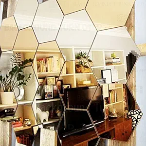 Wall1ders 1Store - Hexagon 10 Silver 10 Golden (Size 10.5 x 12.1 cm Each Piece) Hexagonal Mirrors, Hexagon Mirror Wall Stickers, Mirror Stickers for Living Room, Bedroom, Hall & Home Offices.