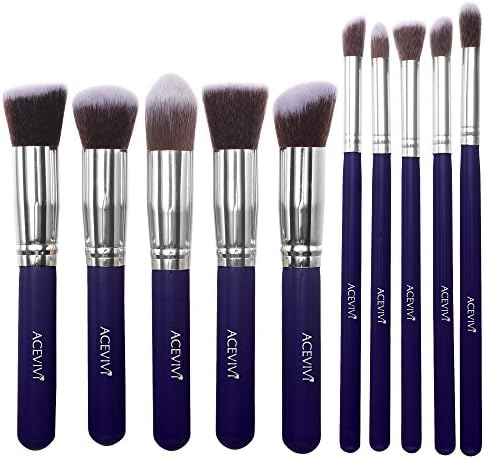 Guisee Professional 10pcs Premium Synthetic Kabuki Makeup Brush Set Foundation Blending Cosmetic Brushes Essential Kit (PU_S)