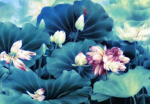 LARGE BLUE FLORAL PAINTING CANVAS ART CHINESE STYLE box canvas ready to hang 30 x 20 inches