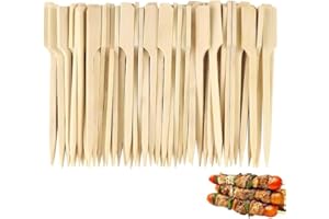 HITHIKA 100 x Wooden Flat Paddle Burger Sandwich Skewers - 15cm Bamboo Sticks, 100% Compostable and Biodegradable Barbeque, Kebabs, Cocktails Buffet Party