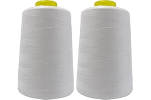 JYC CREATIVE 2 Bobine di filo per cucire (4.500 metri/rotolo), Filo in poliestere ad alta resistenza, Bobine di filo per lavori di cucito, (2 pezzi, bianco 101-5000Y)